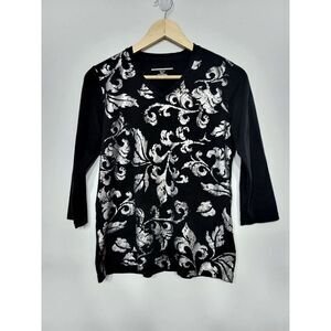 Allison Daley Size Petite Small 3/4th Sleeve Metallic Vine T-Shirt‎